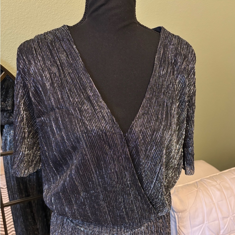 NEW NWT Banana Republic XL Metallic wide leg Jumpsuit V-neck Pants - Picture 6 of 16